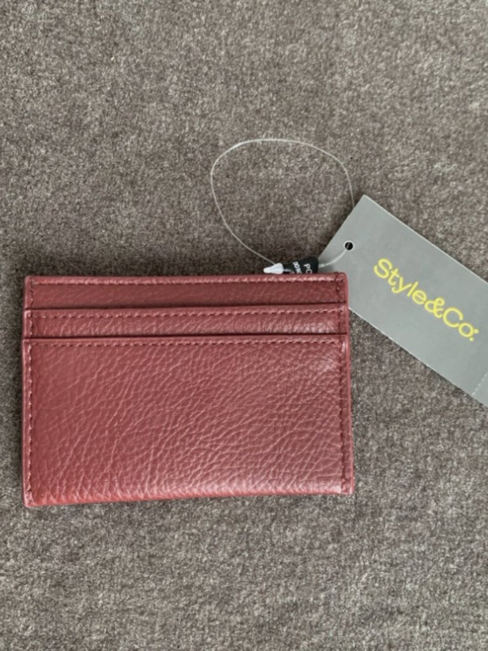 Style & Co Slim Card Case Wallet Faux Leather Burgundy Red